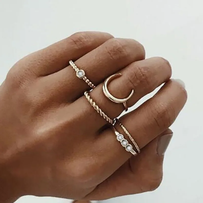 GTQ Золотое сердце комплекты колец на фалангу для женщин новые Anillos винтажные