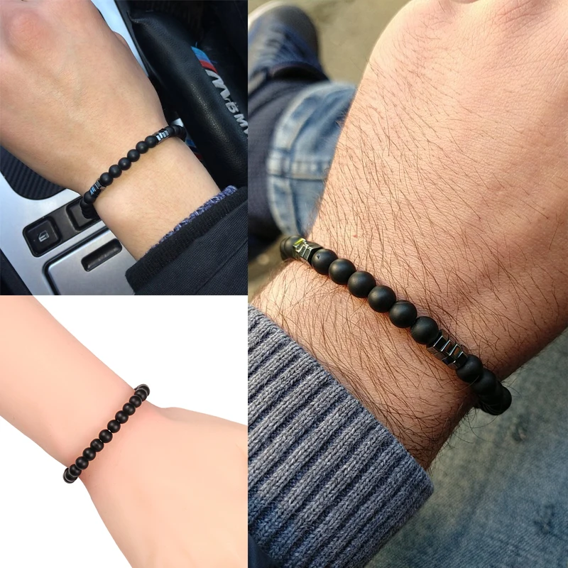 Геометрическая гематита CZ микро шар мужской браслет простой 6 мм натуральный