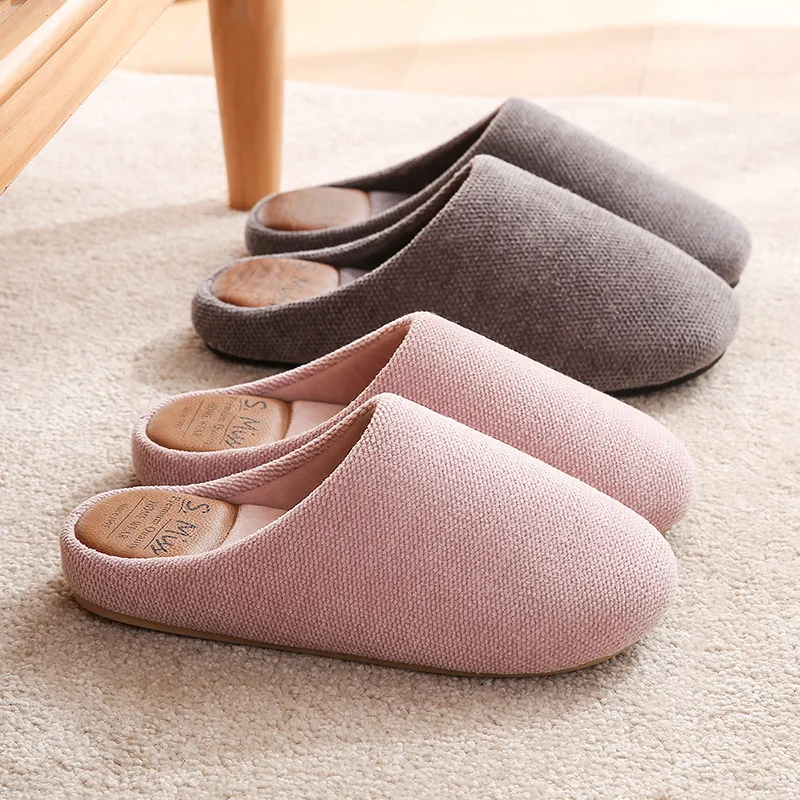 

Winter Cotton Slippers House Indoor Mute Short Plush Slides Cozy Women And Man Shoes Couples Lovers Concise Non-Slip Slippers