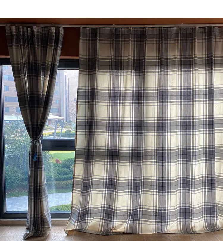 High Grade Lattice Thick Blackout Curtains for Living Room  Kitchen Bedroom Cortains Drapes Classic Stripe Plaid Window Drapes