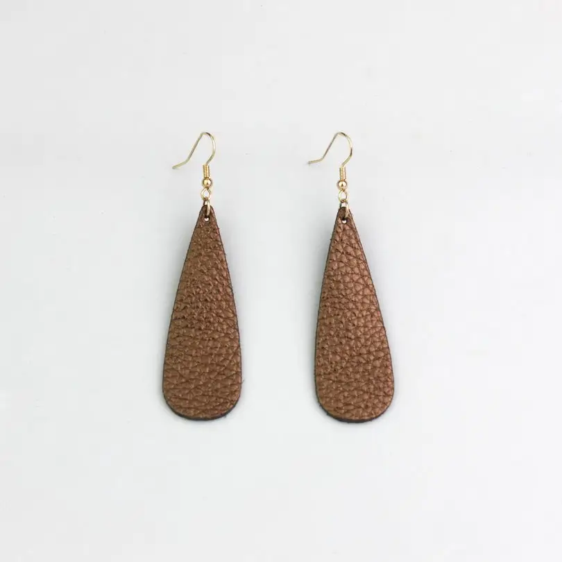 

100% Real Genuine Leather Teardrop Long Drops Dangle Leather Earrings Glitter Gold Teardrop Leather Drops Earrings