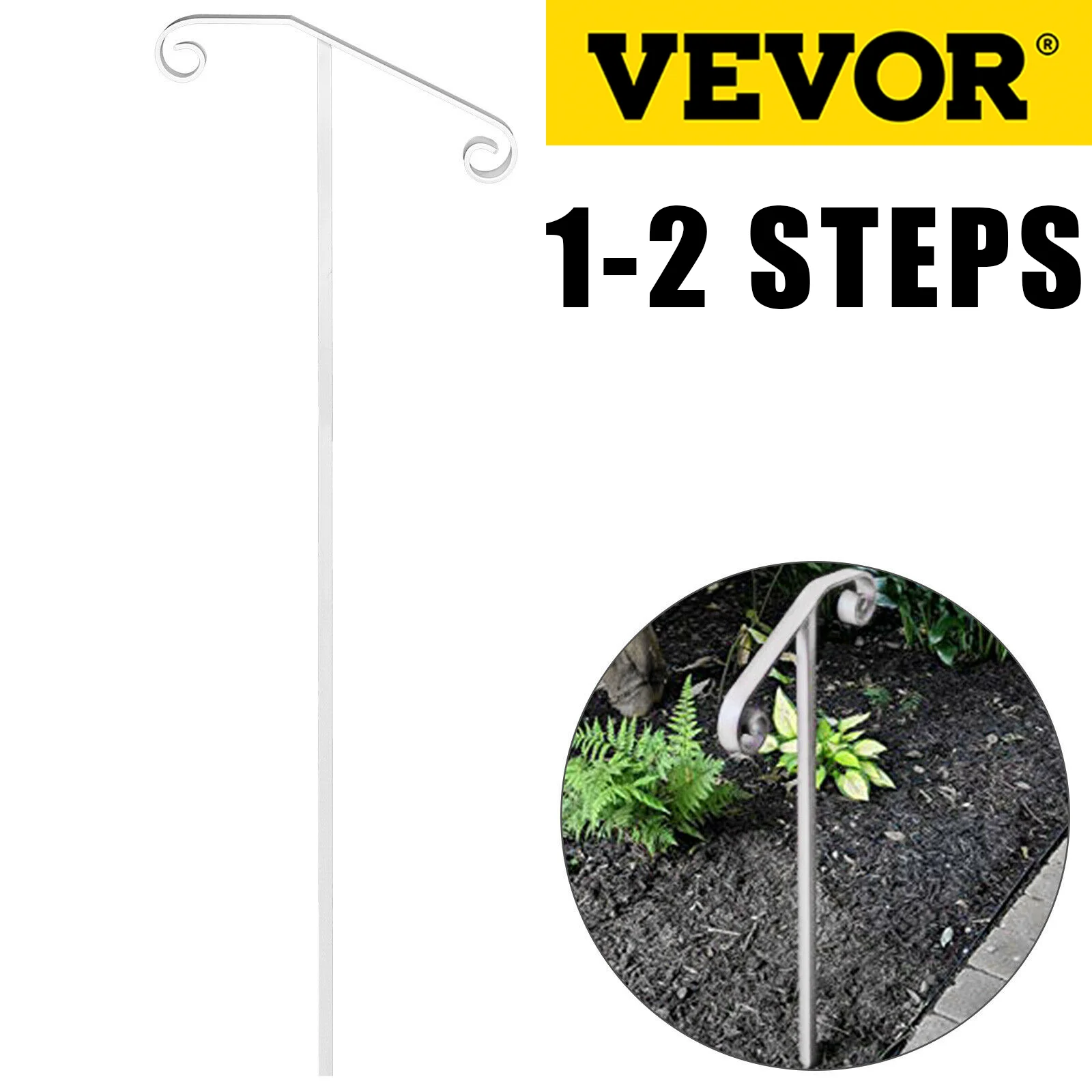 

VEVOR Single Post Handrail Wrought Iron Post Mount Step Grab Supports In Ground Fits 1 Or 2 Steps Grab Rail Single Post Railing