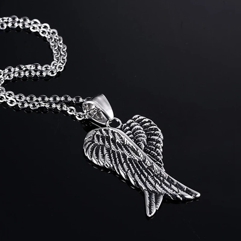 

2022 Fashion Men 's Stainless Steel Gothic Vintage Double Angel Wings Pendant Biker Jewelry