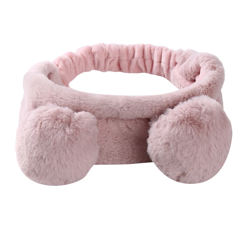 Повязка на голову женская эластичная лента для волос с помпоном в виде медвежьих