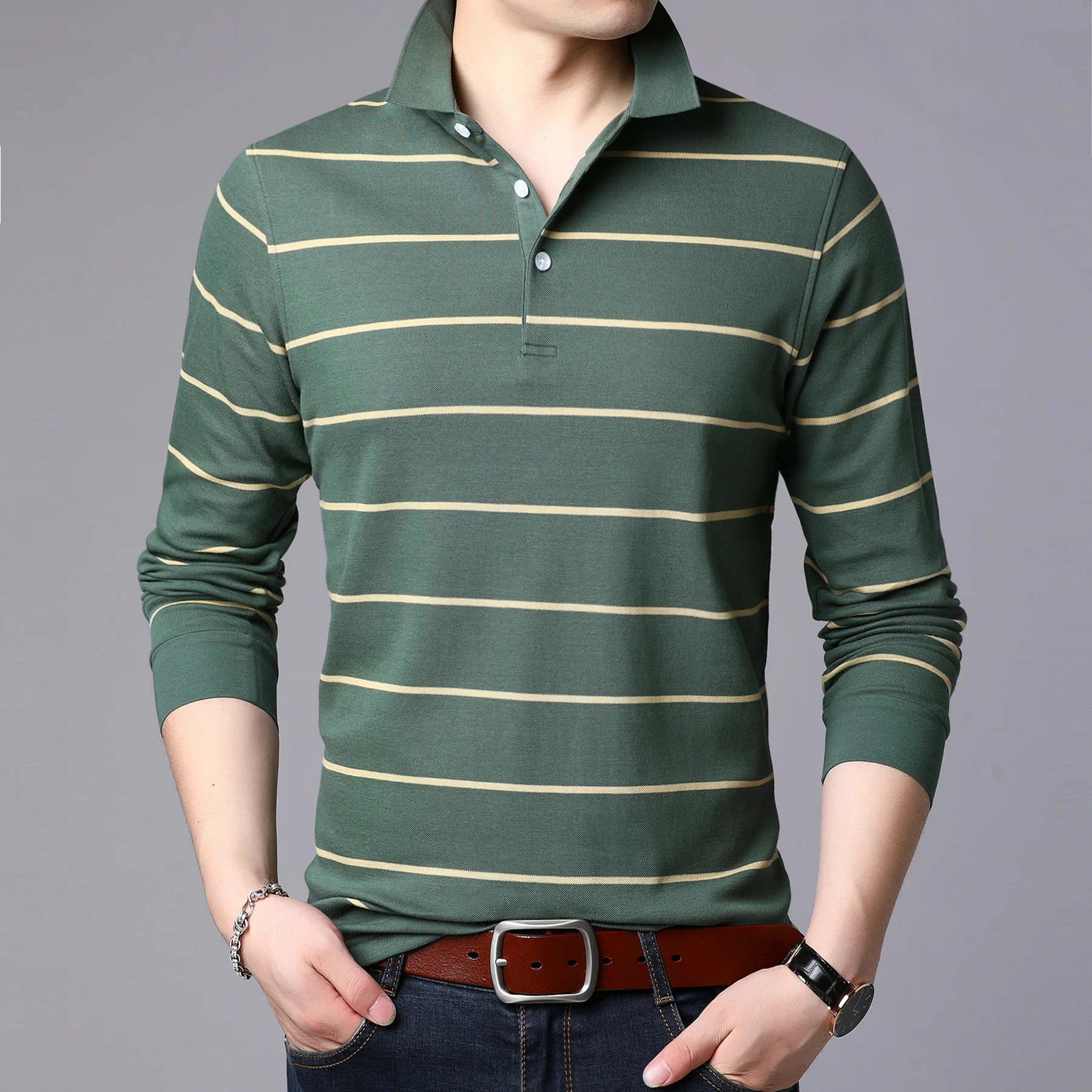 Новинка осени 2019 мужская рубашка-поло с длинными рукавами Высококачественная