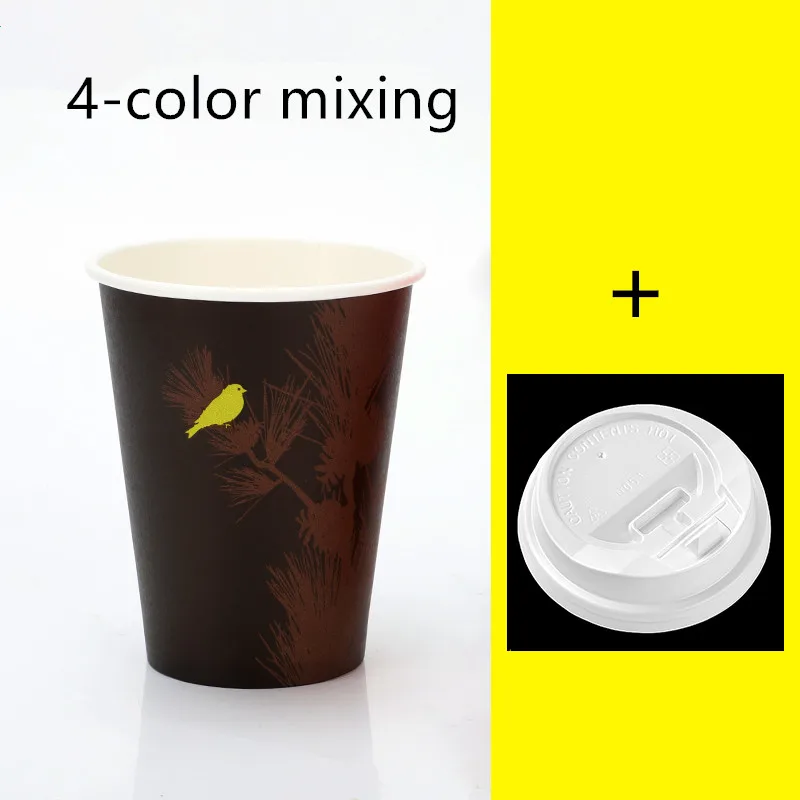 cup and lid 50 шт. высококачественные креативные вечерние Одноразовая чашка для чая бумажный стаканчик для кофе горячий и холодный напиток на вынос упаковочные кружки с крышками - Цвет: cup and lid