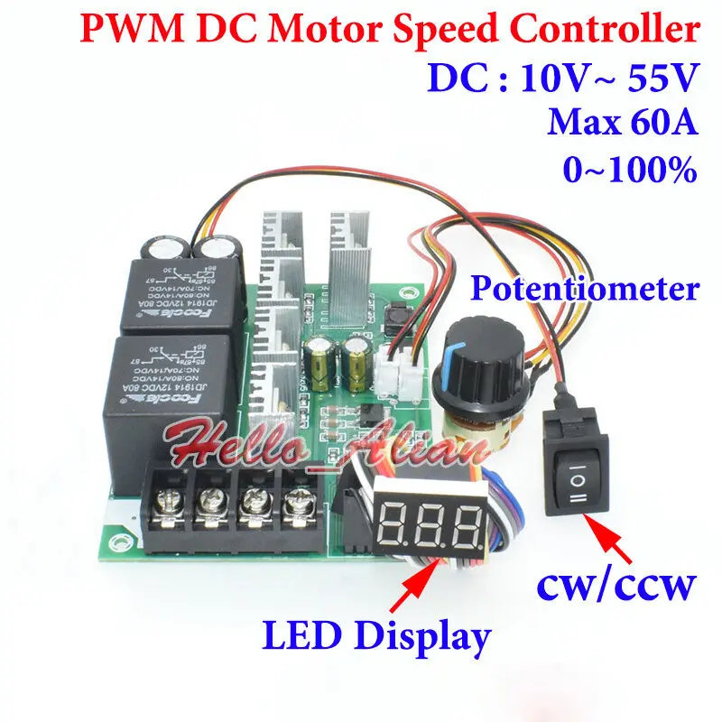 60A 12V 24V 48V hho pwm 0 100% контроллер скорости двигателя постоянного тока вращение по