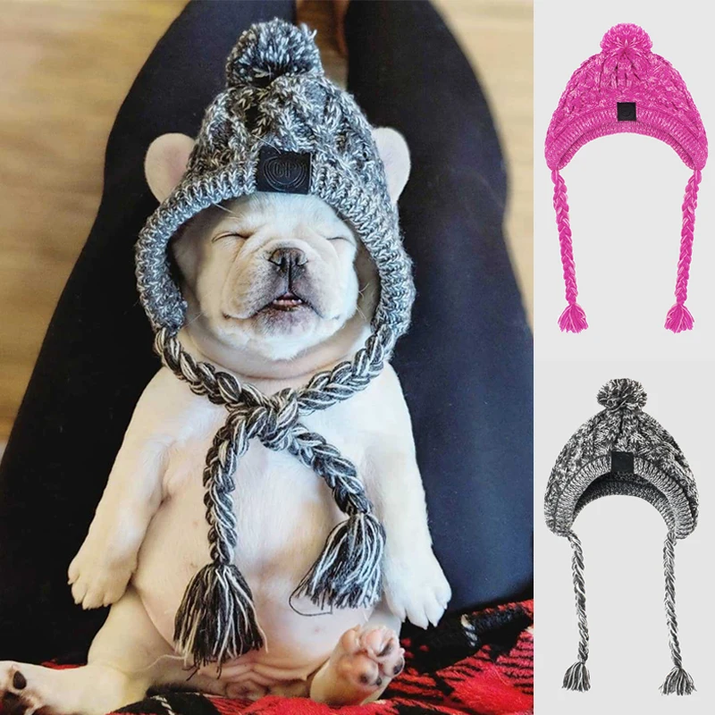 

Pet Hat Dog Puppy Cat Winter Knitting Woolen Cap Yarn Twist Braid Plain Weave Windproof Warm Outdoor Headwear Pet Accessories
