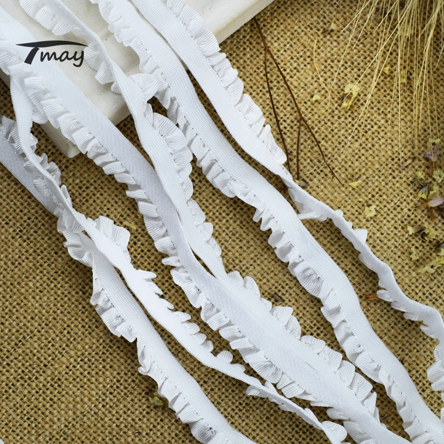 Белые кружева с оборками #1606 эластичные ленты кружевная лента 4 ярдов/партия 14 мм