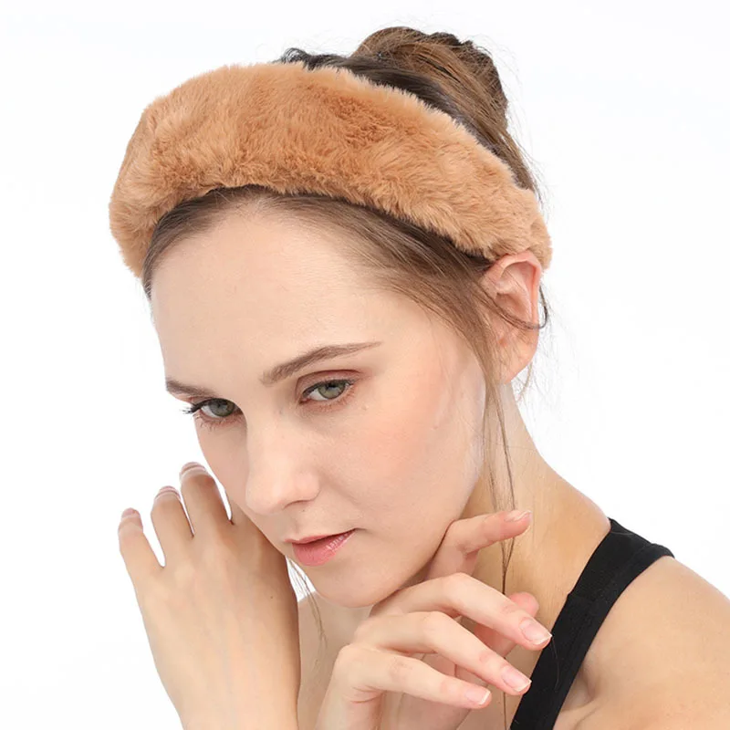 Обруч для волос Fioday женский из искусственного меха широкая однотонная плюшевая