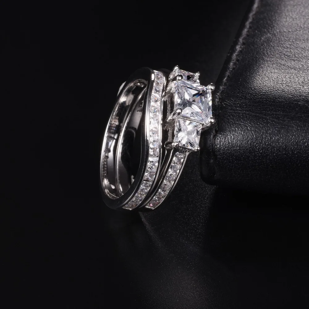 Модные женские комплекты колец с квадратными вставками из трех камней имитацией