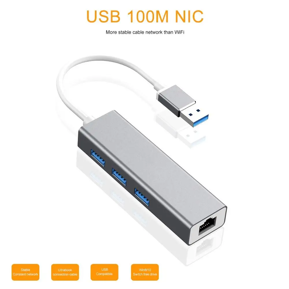 Usb-концентратор Мульти USB 3,0 usb-хаб высокоскоростной 3 порта с usb-кабелем RJ45 сетевая карта для ПК ноутбука Компьютерные аксессуары