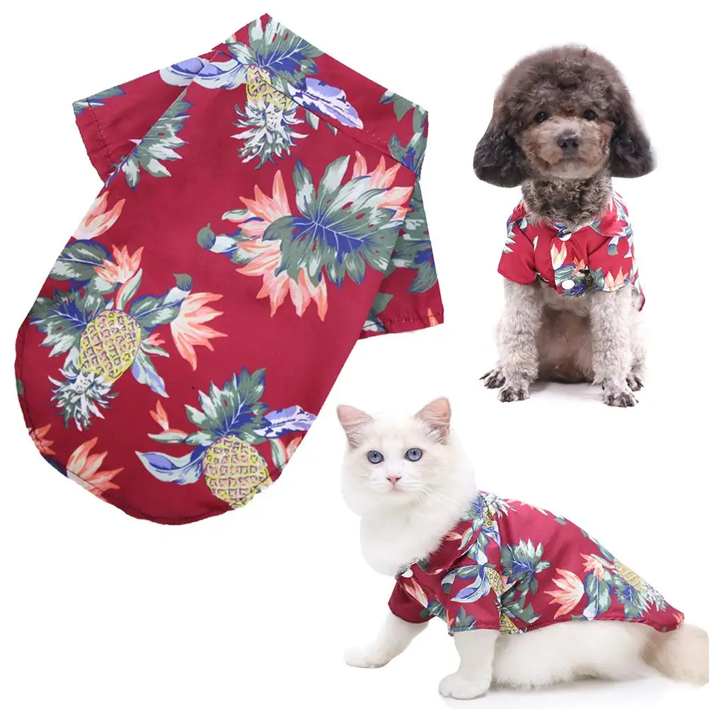 

Hawaiian Beach Coconut Tree Print Pet Dog Shirt Summer Camp Soft Pineapple Print Shirt Clothes for Chihuahua Corgi Cool Vest