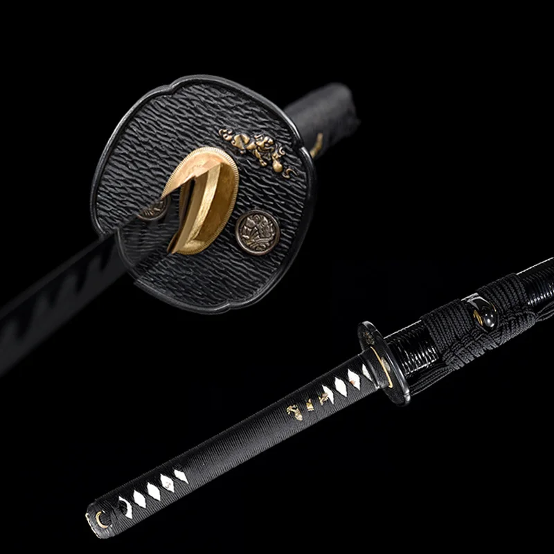 Honsanmai-espadas japonesas aut&eacute;nticas hechas a mano, Katanas reales Tang de acero plegado, pulidas a mano con bast&oacute;n envuelto en madera de Hamon Saya-4