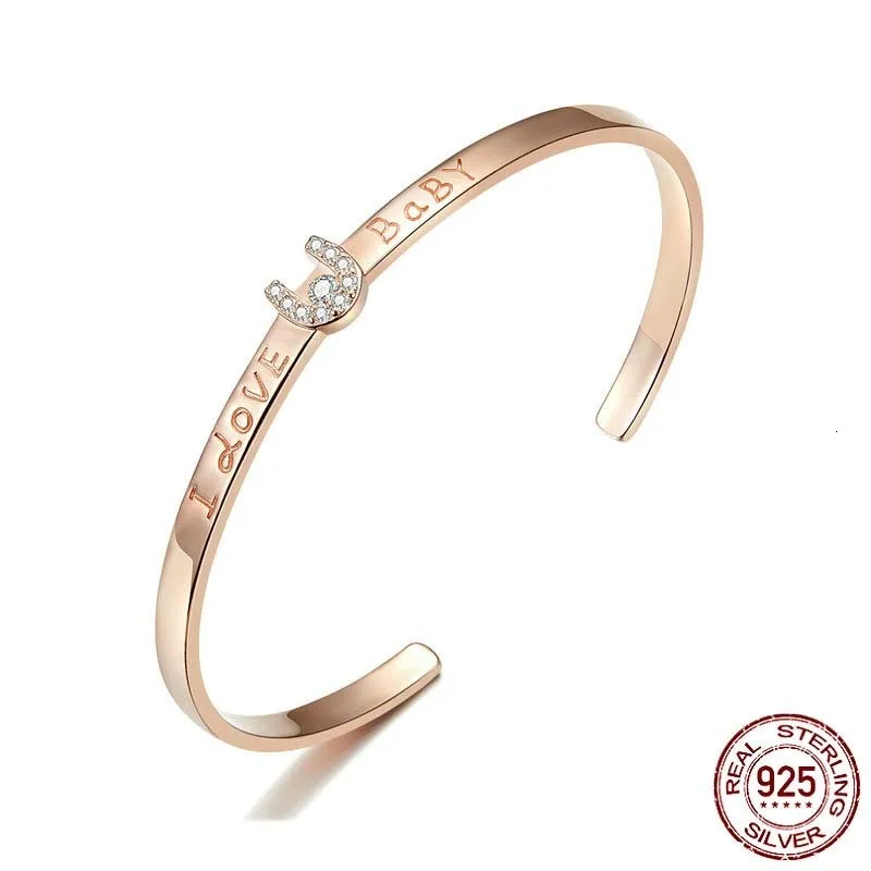 

Silver 925 Fashion Chic Bangles Rose Gold Bangle I Love Baby Clear Cubic Zirconia Wedding Statement Jewelry SCB169