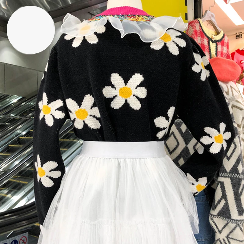 RealShe свитера женские с О-образным вырезом длинный рукав цветочный кардиган