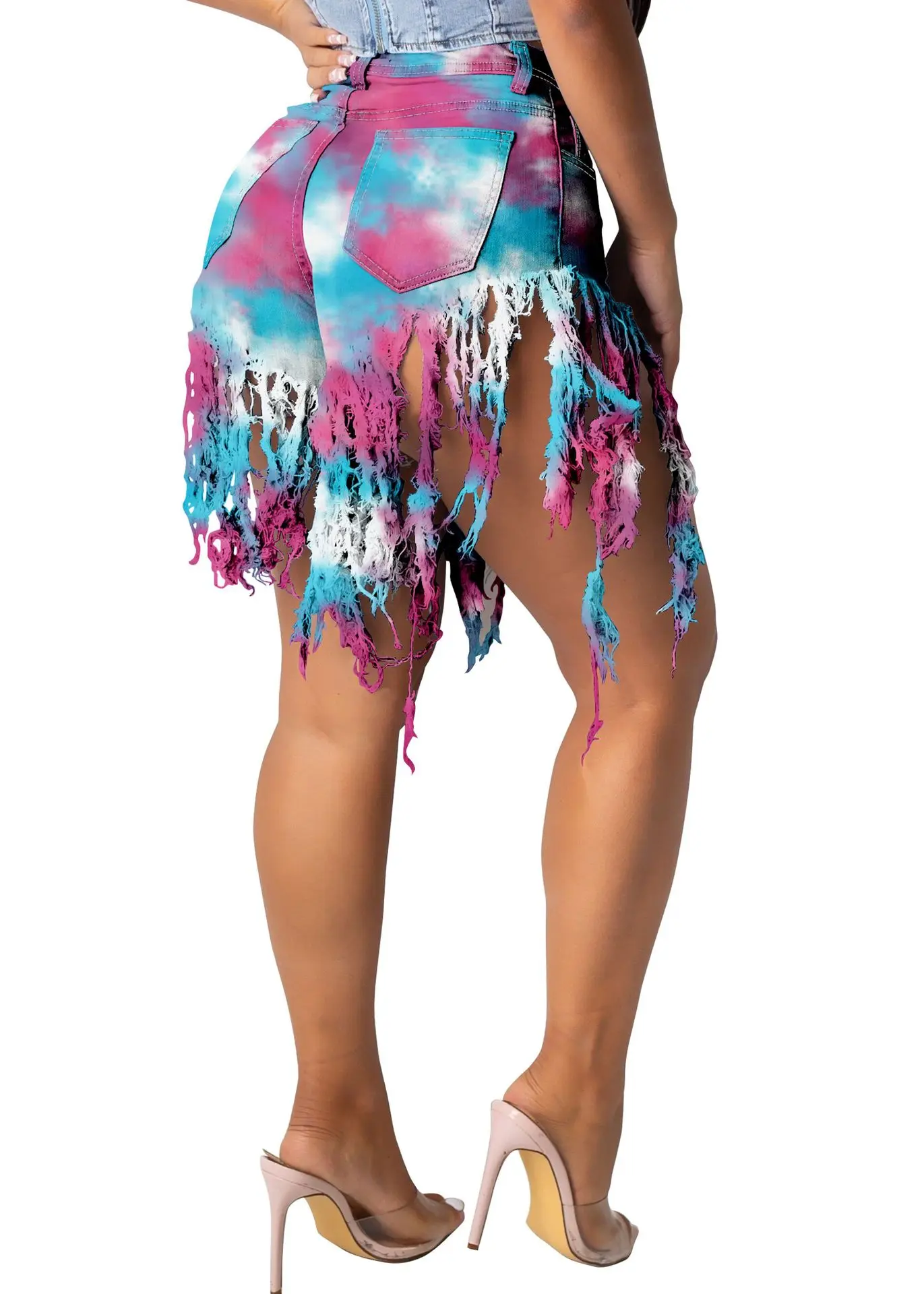 

2021 Spring Jeans Pant Tassel Pencil Print Tie Dye Pants Short Trousers Streetwear Jeans For Women Femme Outfits