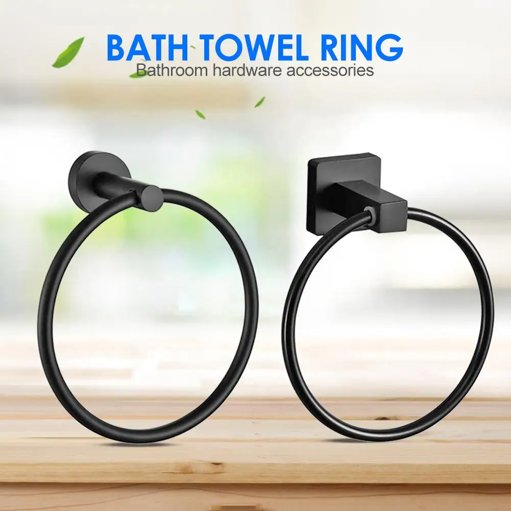 

European Antique Style Round Towel Ring Matte Black Clothes Holder Wall-mounted Bathroom Supporter Hardware Accessories