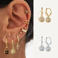 simple classic ladies gold sunflower pendant earrings fashion and elegant sunflower huggie hoops cartilage earrings jewelry