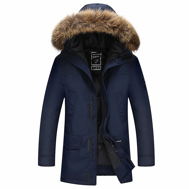 Мужской пуховик на белом утином пуху теплая парка с мехом Повседневная