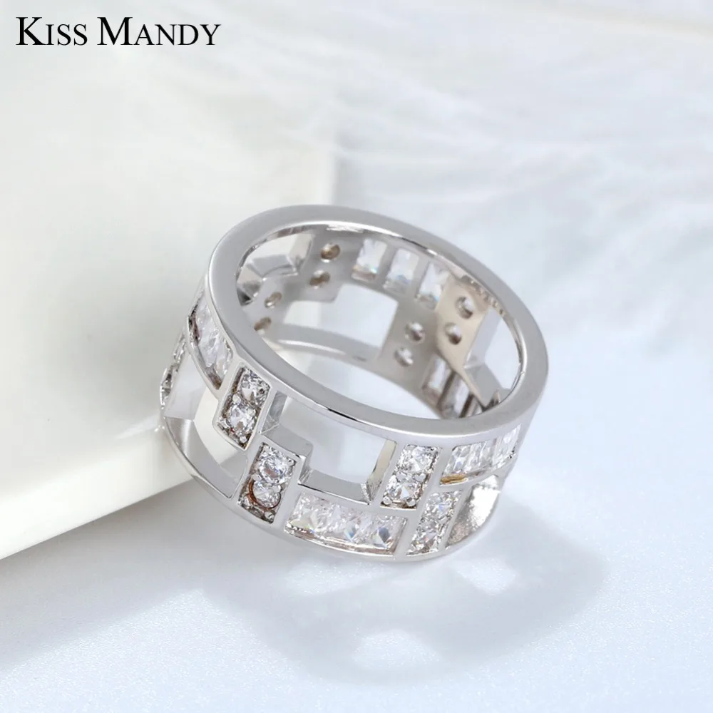KISS MANDY Sliver Geometric Rings For Women Classic Hollow Tetris Shape AAA Zircon Original Design Jewelry Gifts LR172|Кольца| |