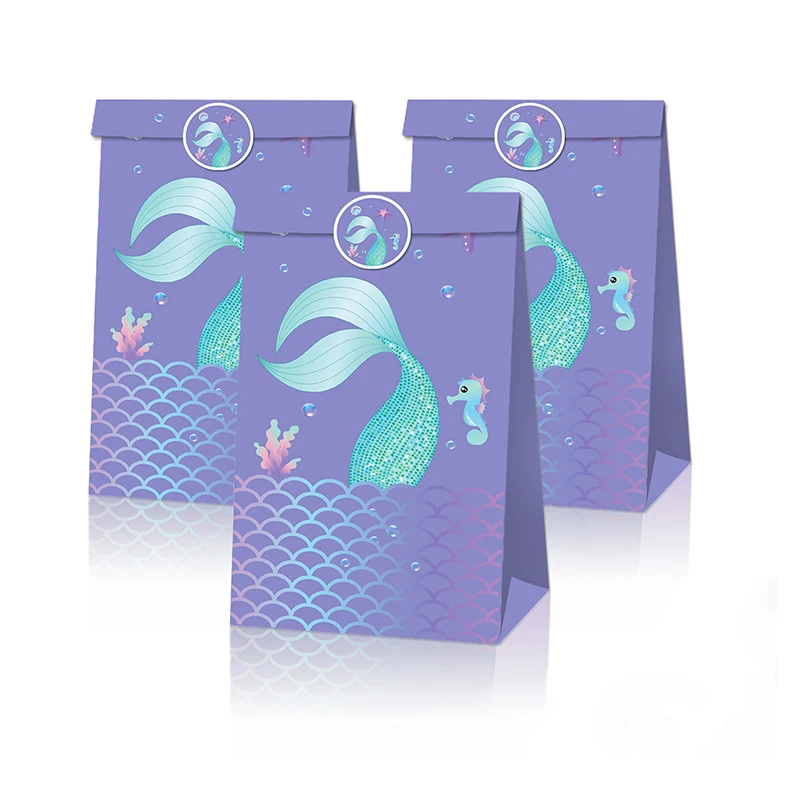 

3pcs Cute Mermaid Tail Purple Gift Candy Kraft Paper Bag Mermaid Birthday Party Theme Sea Animal Party Decor Girls Party Favor