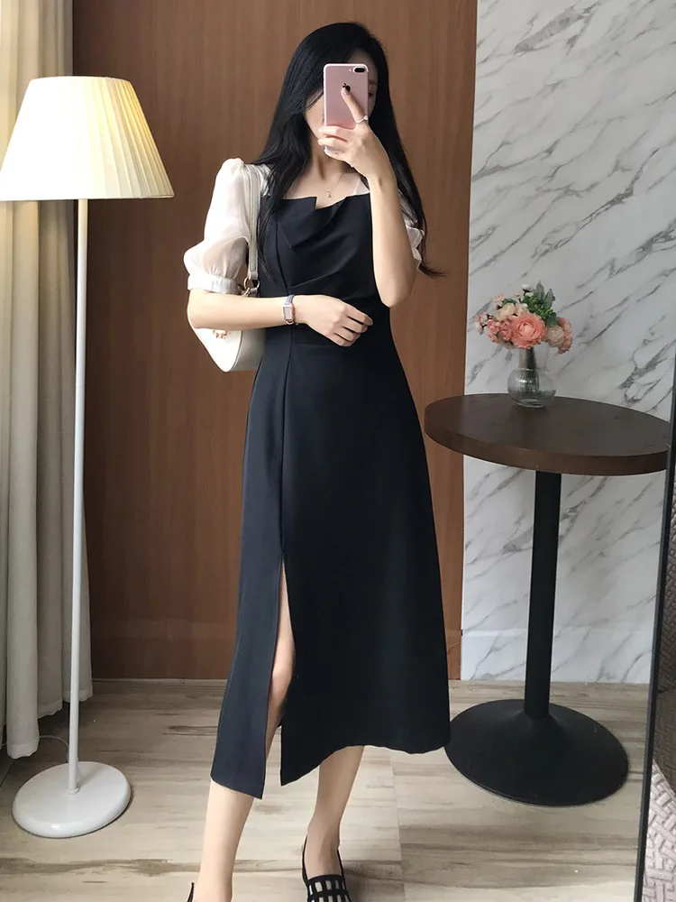 

Office Maxi Dresses For Woman Long Summer 2021 Ladies Clothing Women Casual Mini Dress Black 2021 Girl Sundress Split Fork O8ku