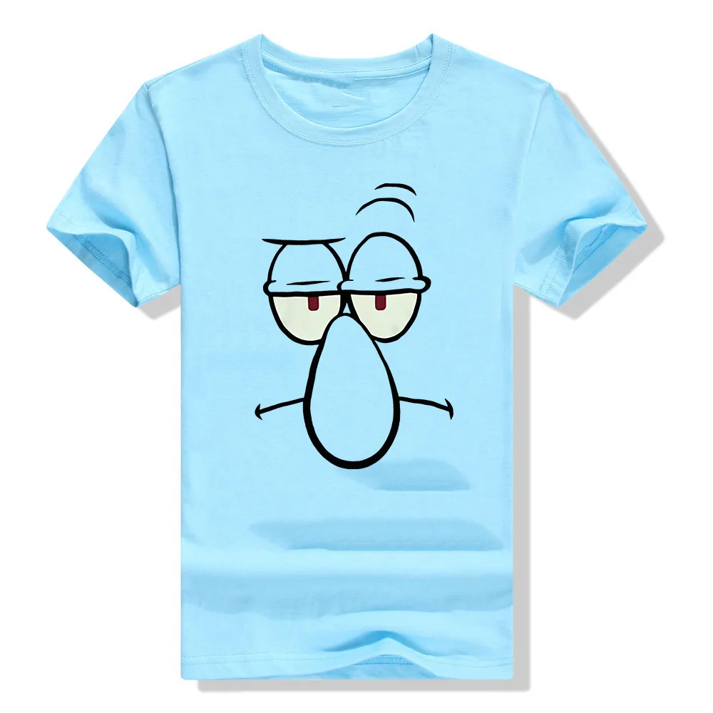 Небесно-голубой Губка Боб Squidward уход за кожей лица футболки новейшая стиль футболка - Цвет: Небесно-голубой