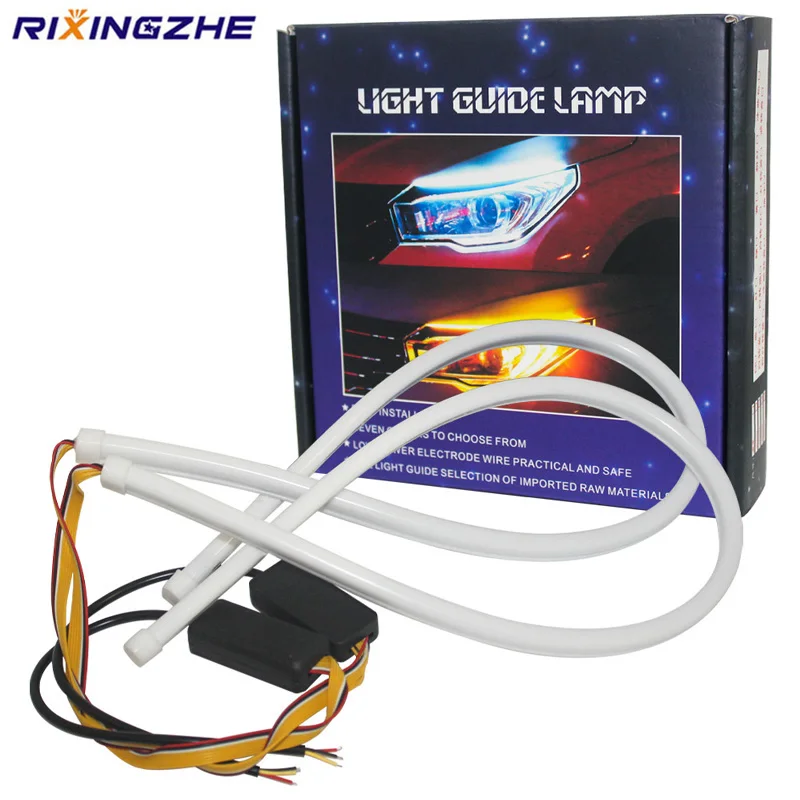 

Car 30/45/60cm Flexible Flowing Car DRL Running Turn Signal angel eye White Amber LED Daytime Running Light Headlight Strip led