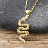 aibef new trendy snake design pendant necklaces gold color chain white cubic zirconia choker necklace for women men jewelry gift
