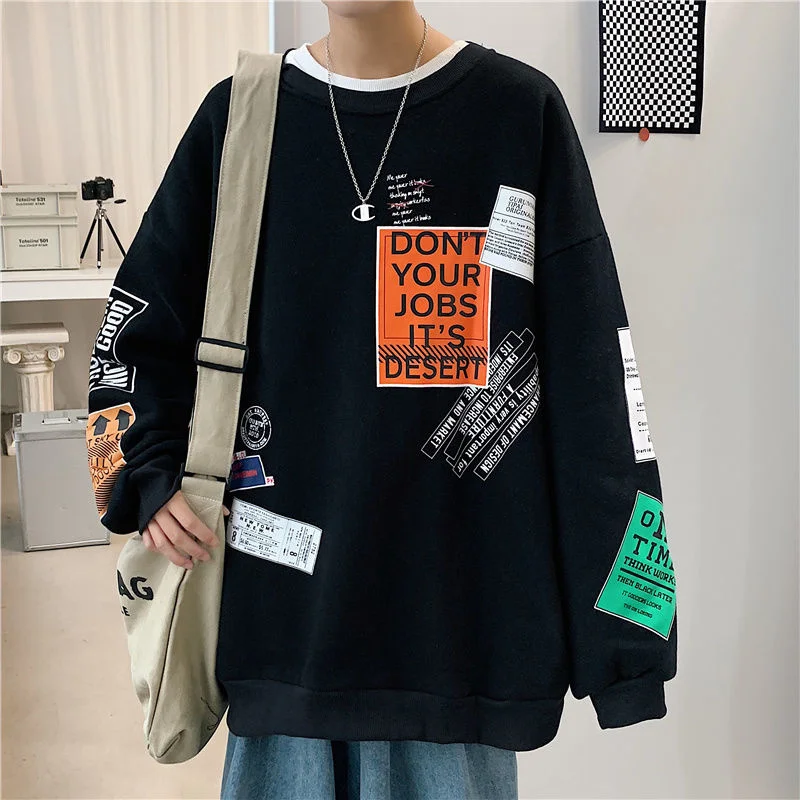 

PR Men's Letter Printed Sweatshirts 2022 Autumn New 5XL Male Pullovers Korean Style Casual T-Shirts Oversize Men Basic Tops