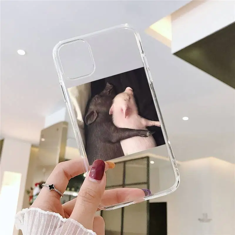 

Cute Little Pink Pet Pig Phone Case Transparent for iPhone 6 7 8 11 12 s mini pro X XS XR MAX Plus SE cover funda