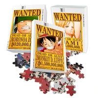 wood jigsaw puzzle anime figure one piece luffy zoro straw hat crew wanted reward poster adult puzzles educational toys for kids