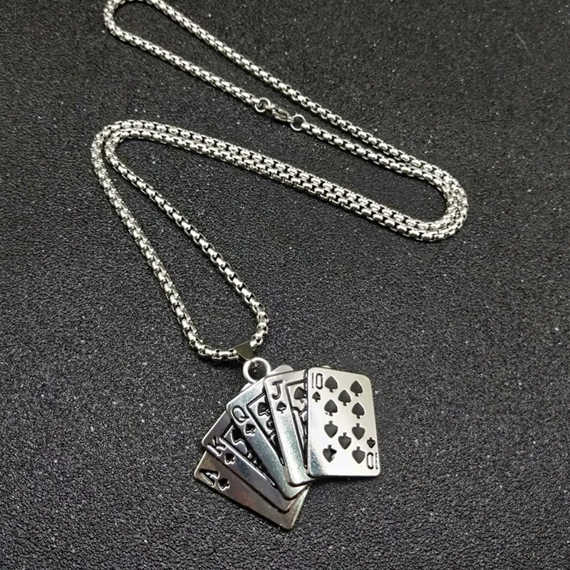 Мужское ожерелье из титановой стали покерный кулон в стиле хип хоп длинное