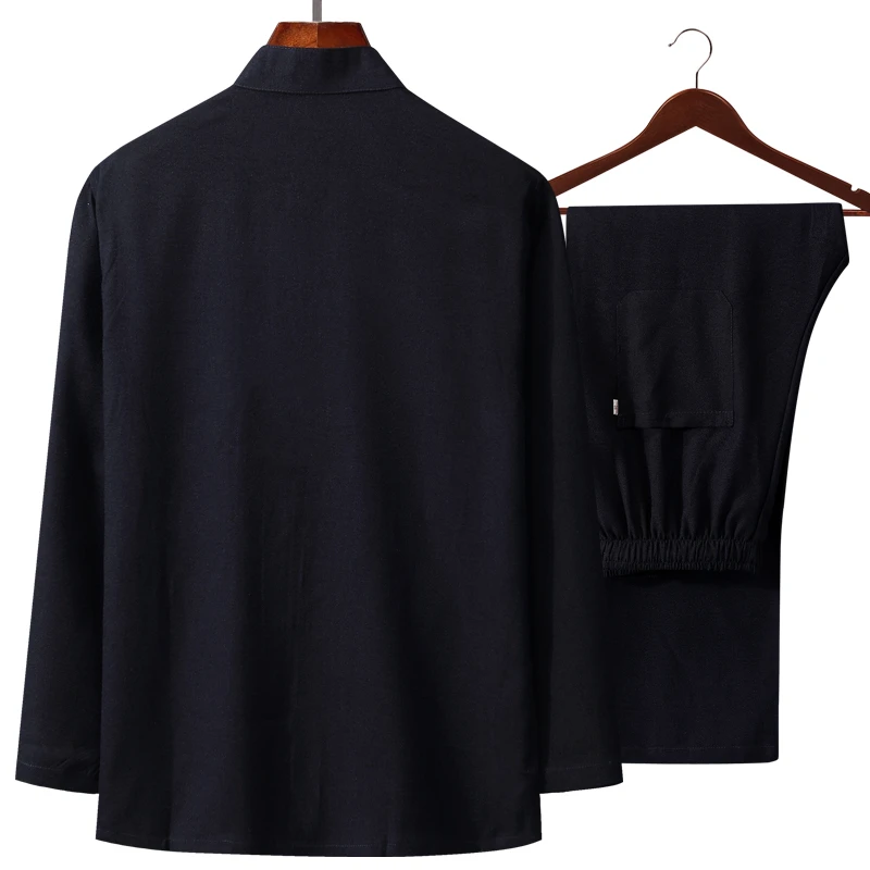 Autumn New Embroidery Chinese Men's Cotton Linen Wu Shu Clothing Long Sleeve Shirt & Long Pant Kung Fu Tai Chi Suit 4XL