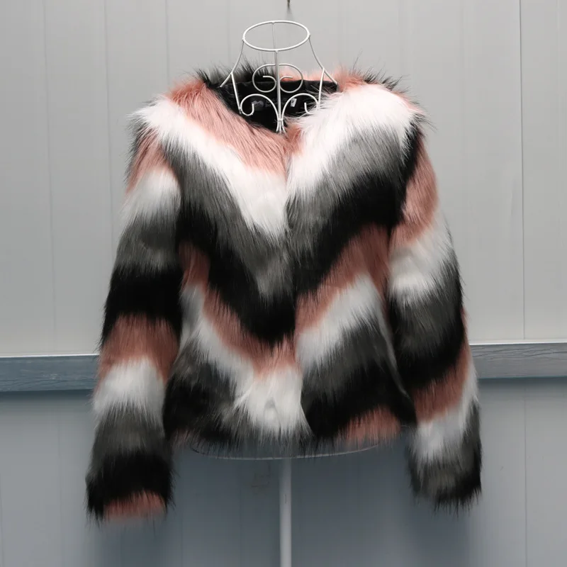 

Женские куртки из искусственного меха TRODEAM, короткая модная куртка большого размера с круглым вырезом и искусственным лисьим мехом для осен...