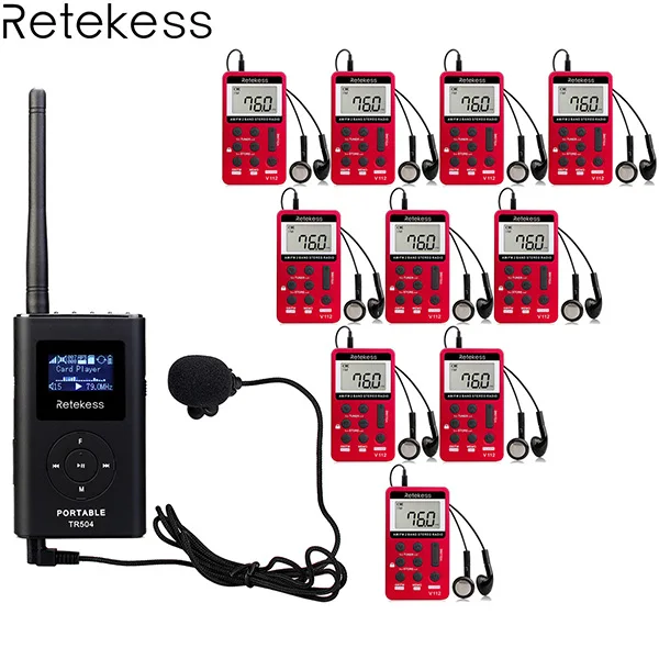 Red Receiver TR504 0,6 Вт fm-передатчик+ 10 шт. V112 FM радио приемник Беспроводная система гида для церковных встреч система перевода - Цвет: Red Receiver