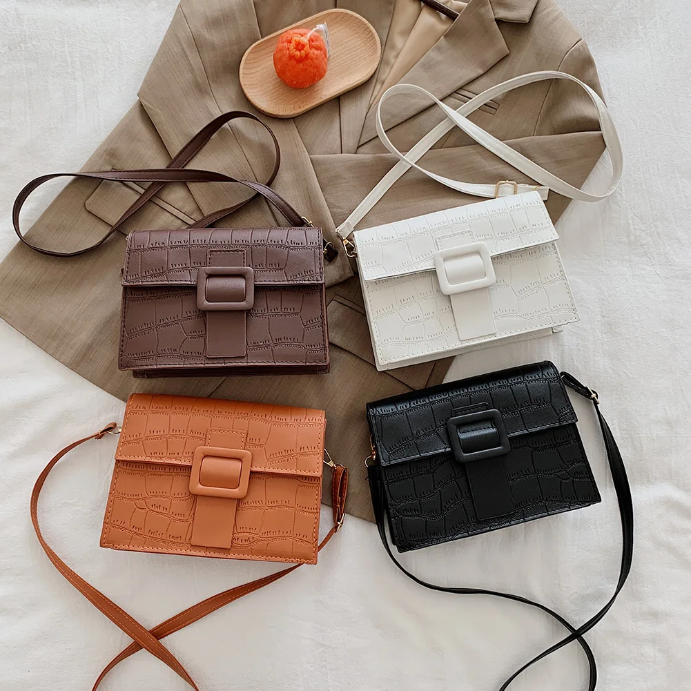 

Popular Simple Female Daily Bag Fashion Leather Shoulder Handbags Women Stone Pattern Crossbody Bag Square Trunk