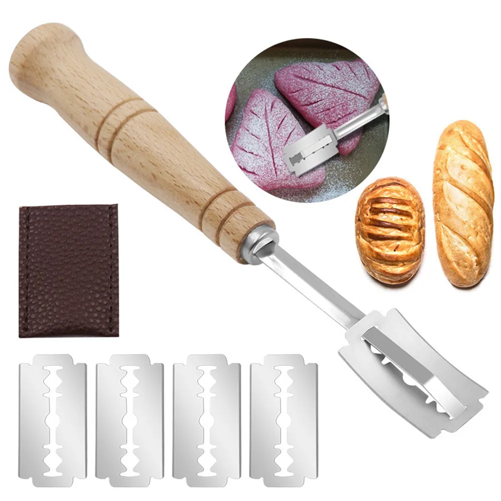 

1Set Bread Bakers Cutter Dough Bisecting Knife Slashing Tool Bread Scoring Blade Curved Knives Leather Protector Kitchen Acces