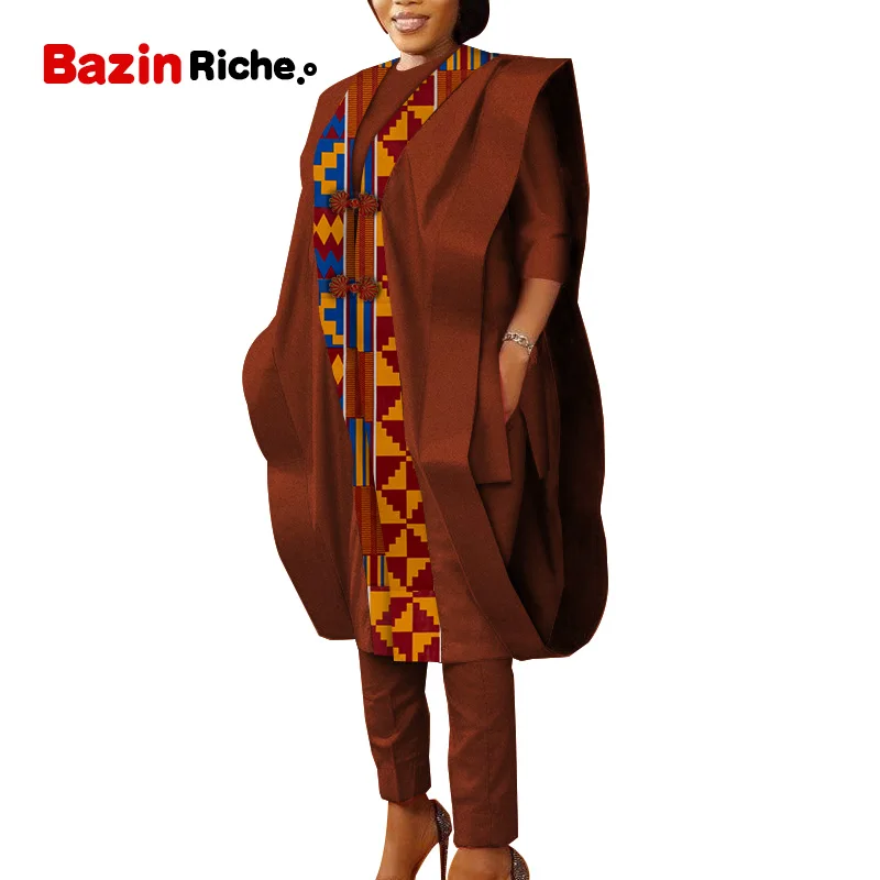 Женская одежда в африканском стиле топ рубашка халат и штаны комплекты Bazin Riche