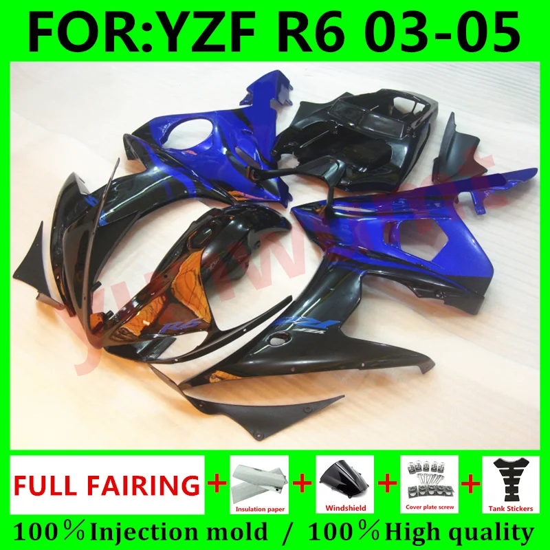 

NEW ABS Motorcycle Injection mold Fairing kit for YAMAHA YZFR6 03 04 05 YZF R6 2004 Bodywork Fairings 2003 - 2005 set blue flame