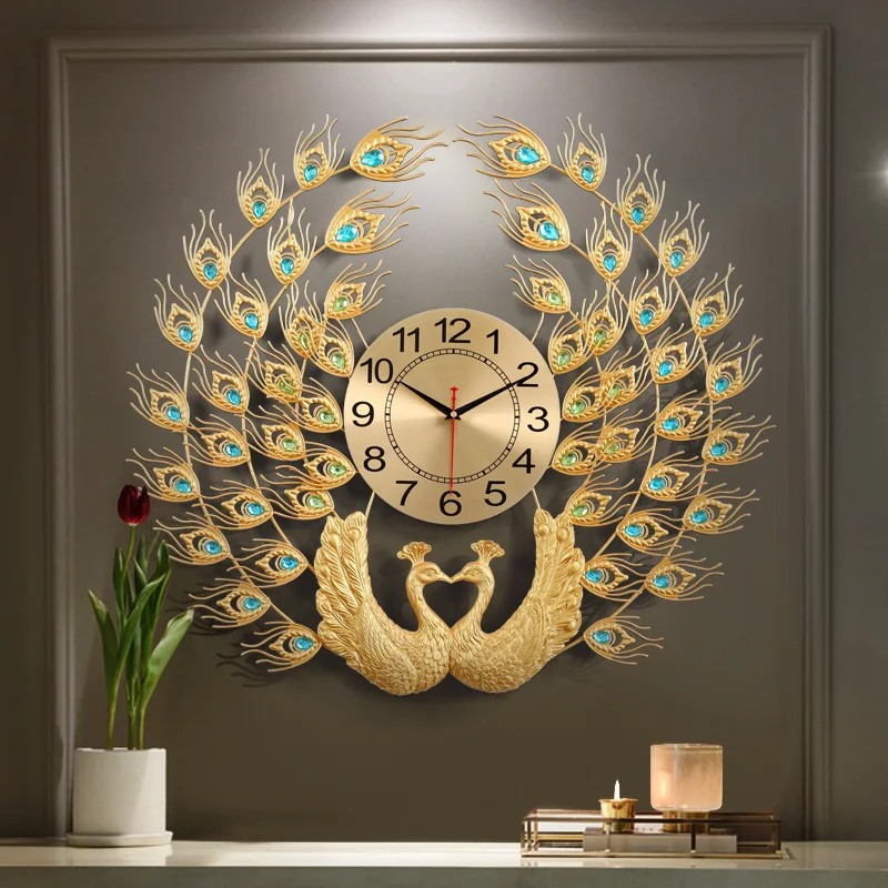 

Peacock Digital Wall Clock Large Living Room Luxury Metal Creative Modern Simple Wall Clock Art Reloj De Pared Home Decoration 5