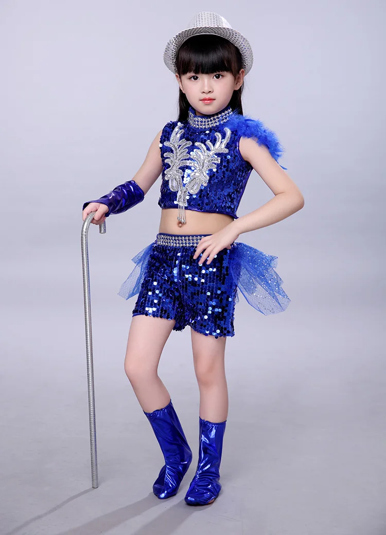 Детские джазовые танцевальные костюмы с блестками для девочек одежда