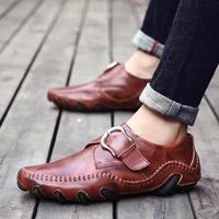 2021man new fashion cowhid handsewn casual leather shoes hombre trendy loafer moccasin male comfy leisure slip on driving shoes