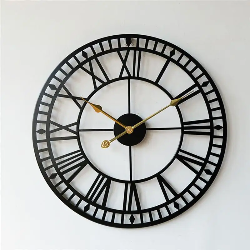 1pc Roman Numerals Clock Iron Art Wall Hanging Clock Time Display Metal Silent Clock Room Arrangement Wall Ornament Home Decor