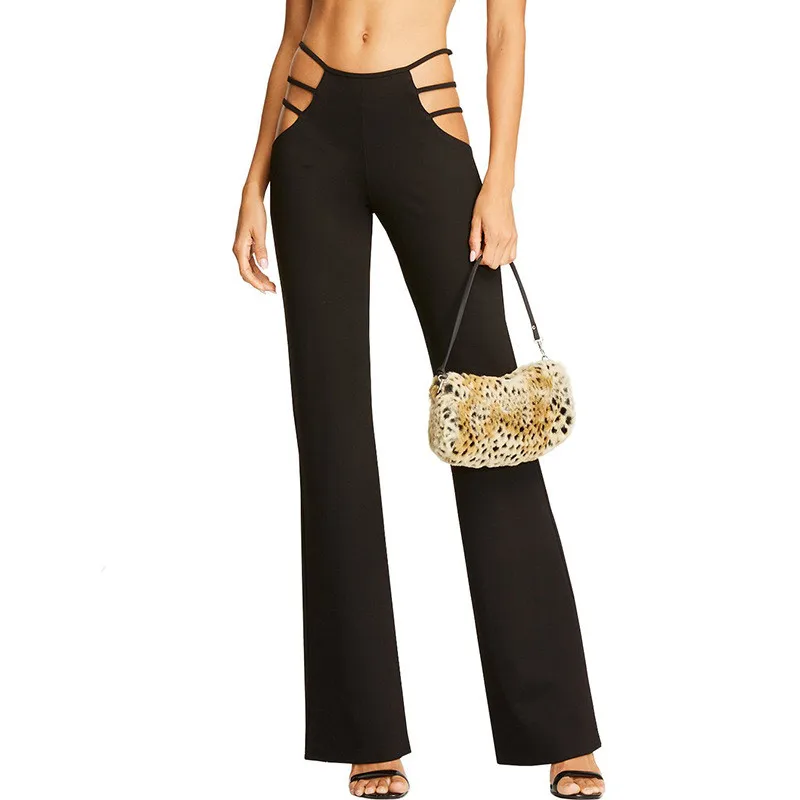 Женские черные брюки с дырками обтягивающие Брюки Капри для фитнеса уличные