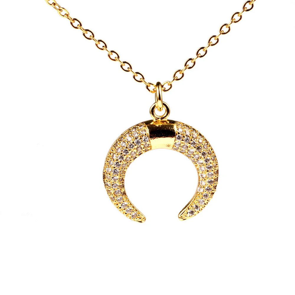 Ожерелье женское из нержавеющей стали, с кулоном в виде рога, Золотая фаза Луны Подвеска в виде полумесяца
