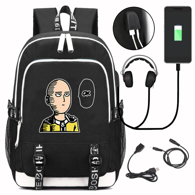 

One Punch Man Backpack Casual Canvas Rucksack Hip Hop Style Black Large capacity Bag Laptop Backpack Work Zipper School Bags
