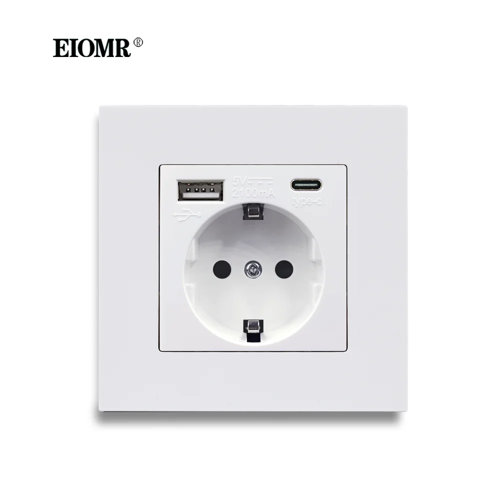 EIOMR EU Wall Type C Power Outlet 86มม.* 86มม.สีขาว PC 5V 2100mA Usb พอร์ต EU มาตรฐานซ็อกเก็ตชาร์จ USB สำหรับ Home