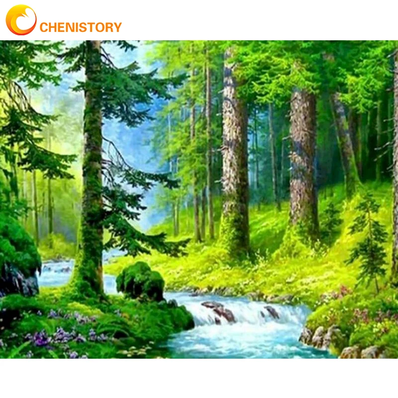 

CHENISTORY Oil Painting By Numbers Landsacpe Spring Trees For Adults Paints By Number Canvas Modern Painting Diy Home Decor Art